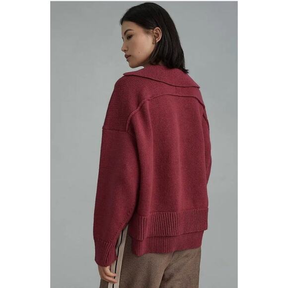 Anthropologie Maeve Layered Polo Wool Blend Sweater in Raspberry Pink Medium - Picture 2 of 6